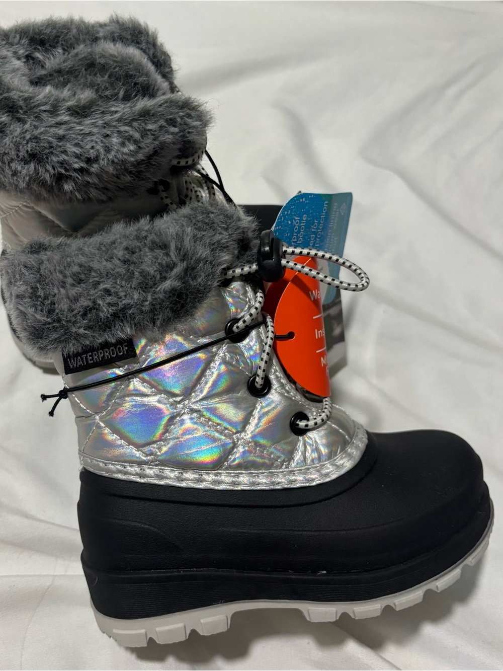 Ozark Trail Silver Holographic Faux-Fur Waterproof Winter Boots